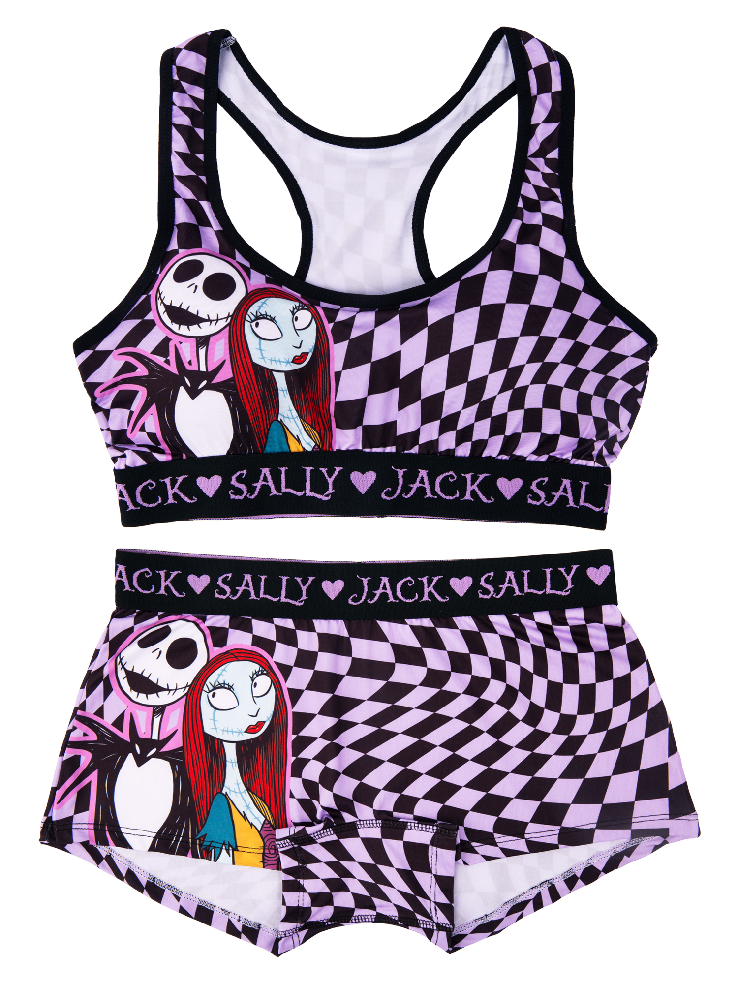 Nightmare Before Christmas Woman's and Juniors Racerback Bra \u0026 Boyshort Underwear set, 2-Pack, Size S-XL